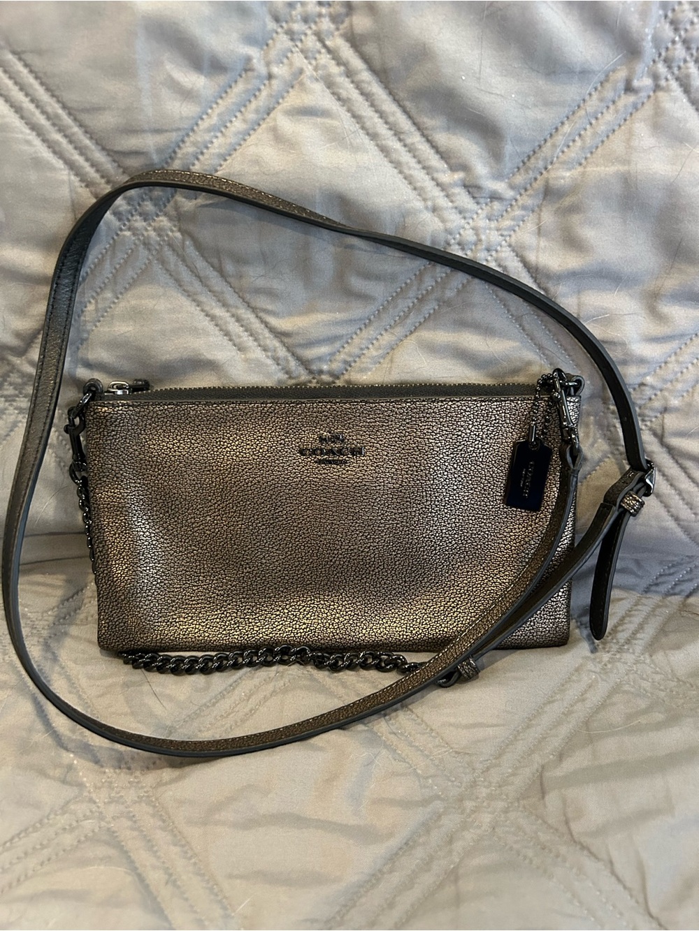 Coach Kylie Crossbody Style F52379 Bronze Pebble Leather w/Gunmetal Chain